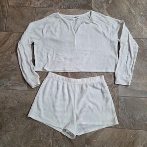 Abound White Waffle Knit Lounge Set Crop Top Shorts Size M